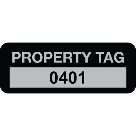 LUSTRE-CAL Property ID Label PROPERTY TAG5 Alum Black 2in x 0.75in  Serialized 0401-0500, 100PK 253740Ma1K0401
